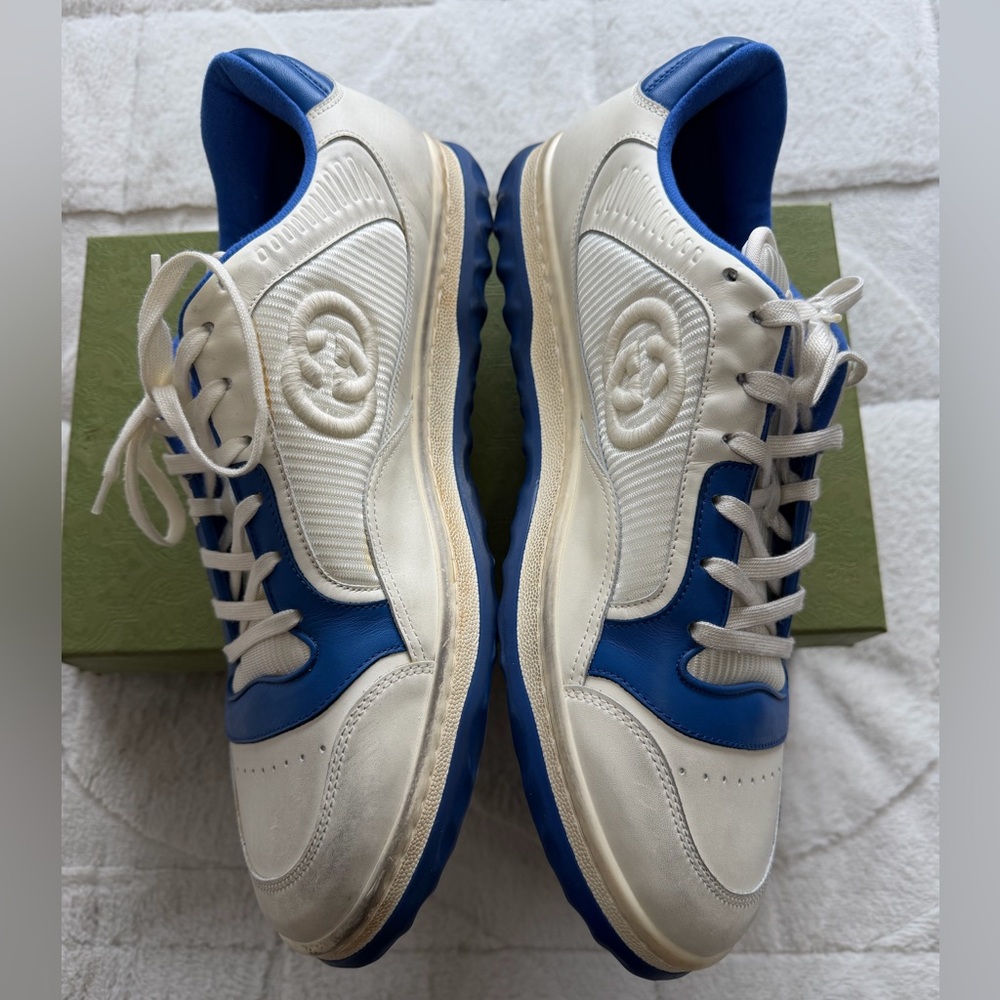NEW! $950 Gucci MAC80 Low Top Sneakers Off White Blue 13.5 - Picture 4 of 11
